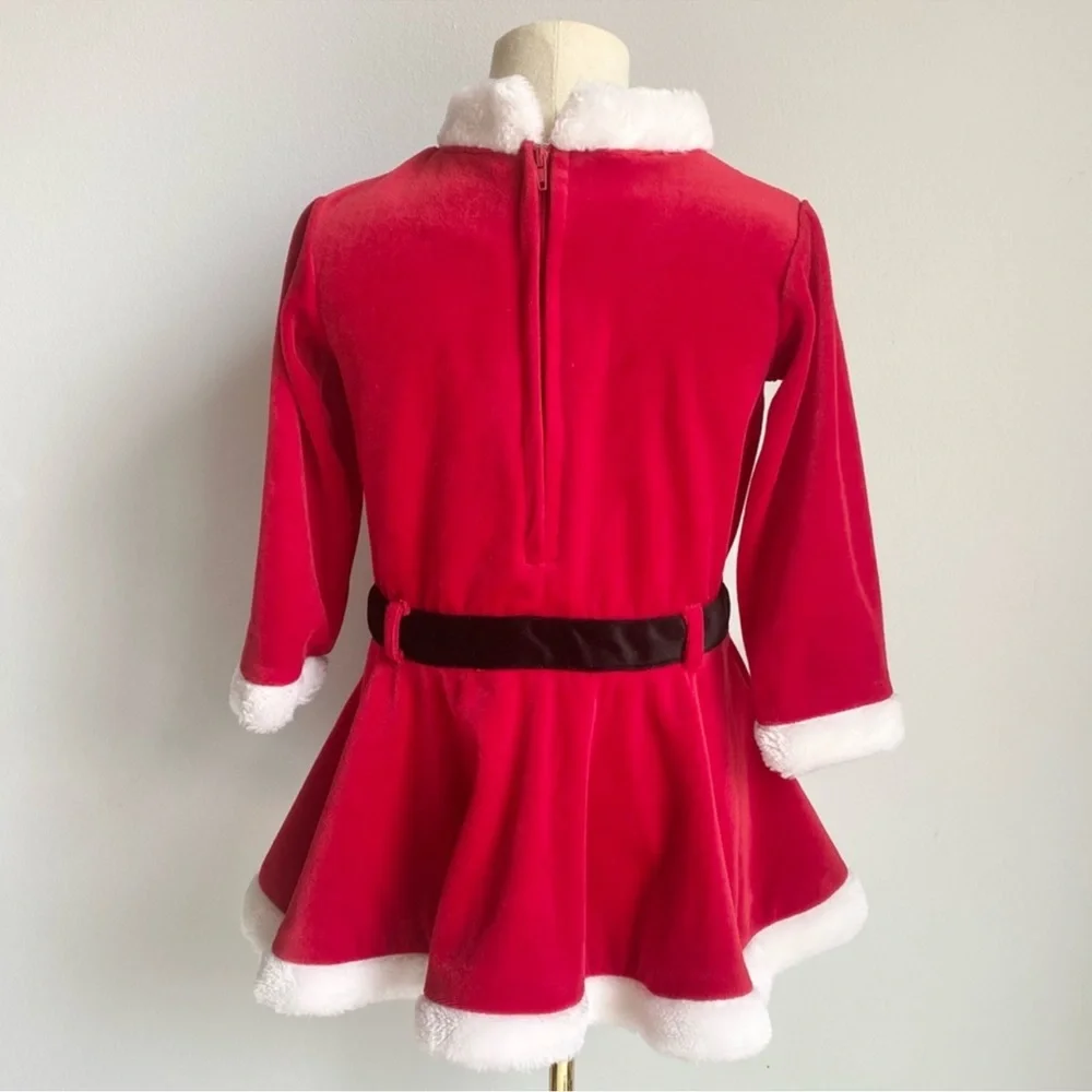 Holidays Christmas Red White Velvet Long Sleeves Infant/ Toddler Girl Dress